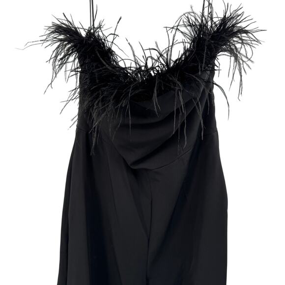 Sam Edelman Women's Black Strapless Feather-Trim Jumpsuit Size 14 Party Cocktail - Picture 7 of 13